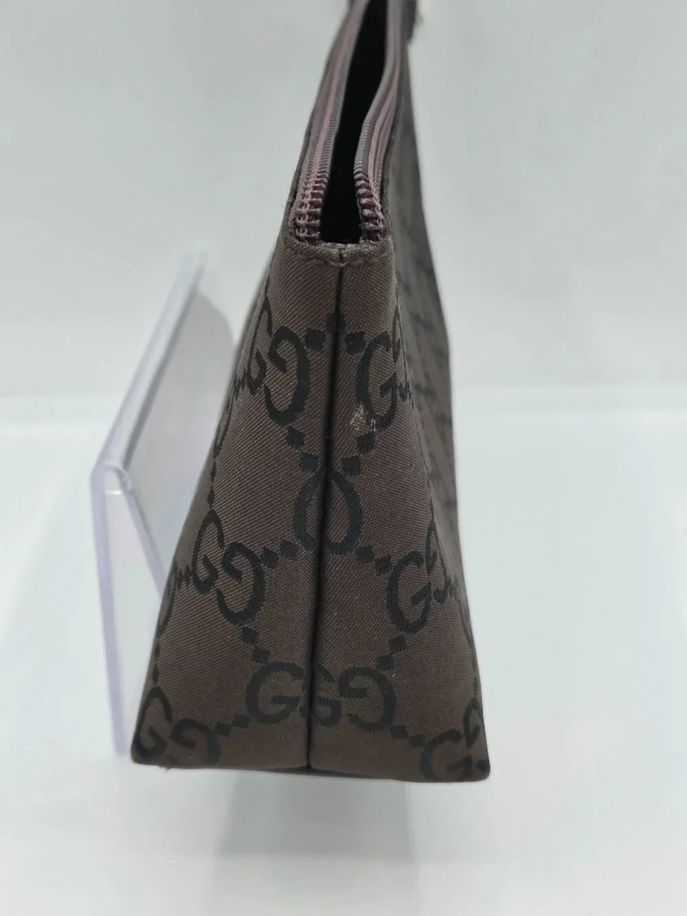 Gucci Tom Ford Era Brown GG Nylon Cosmetic Pouch | Zip Top Makeup Case | Vintage
